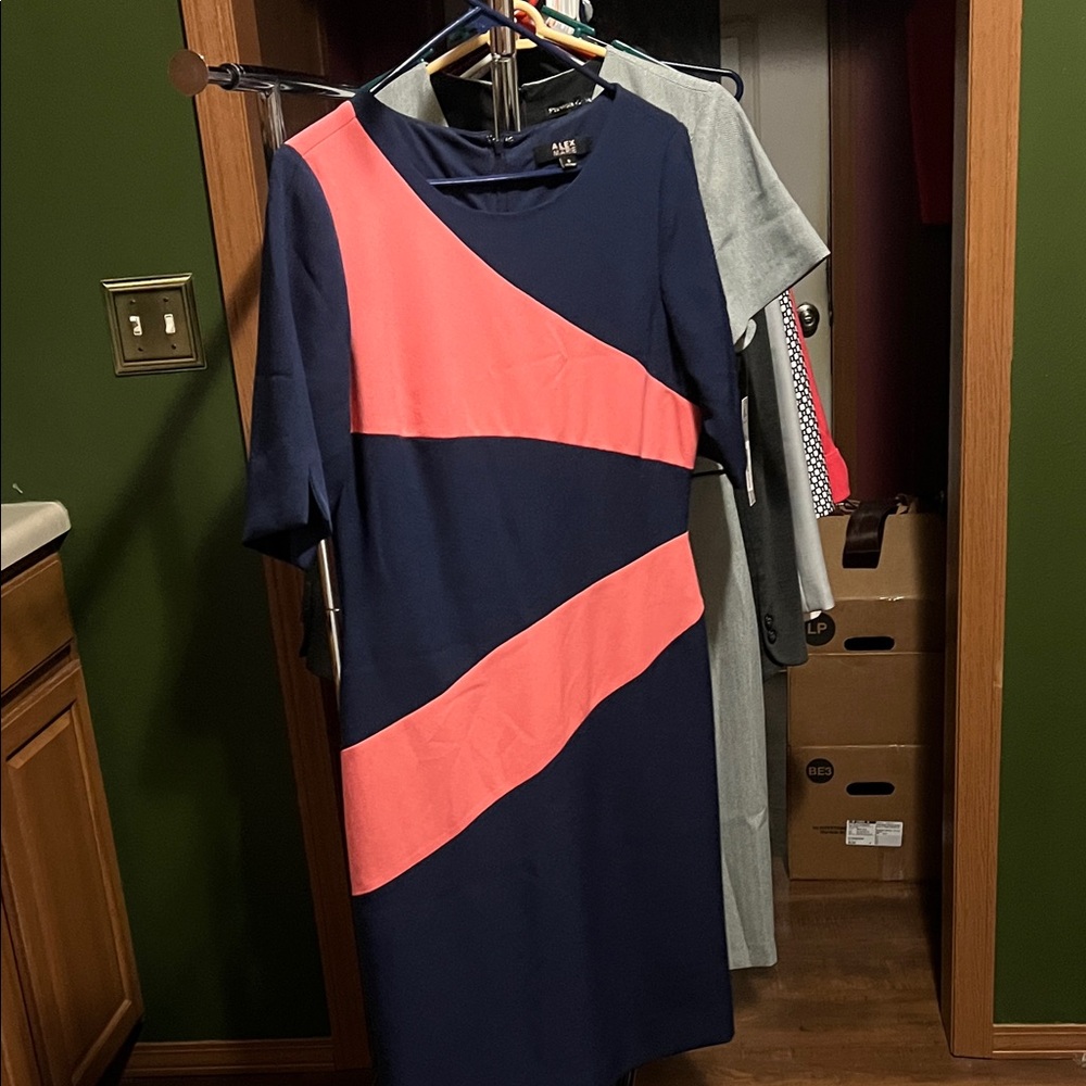 Alex Marie Navy and Coral Midi Dress